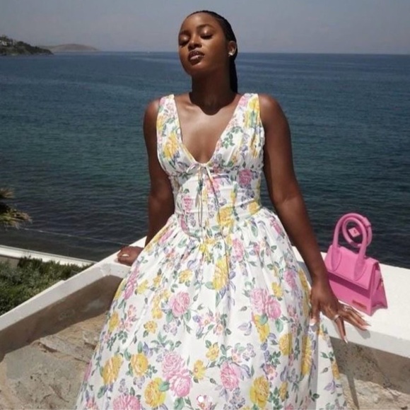 NEW House of CB Emmelina White Vintage Rose Print Dress XS - Picture 11 of 17